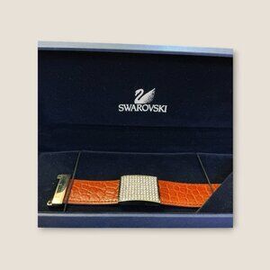 Swarovski Leather & Crystal Pave Bracelet With Magnetic Closure 7”